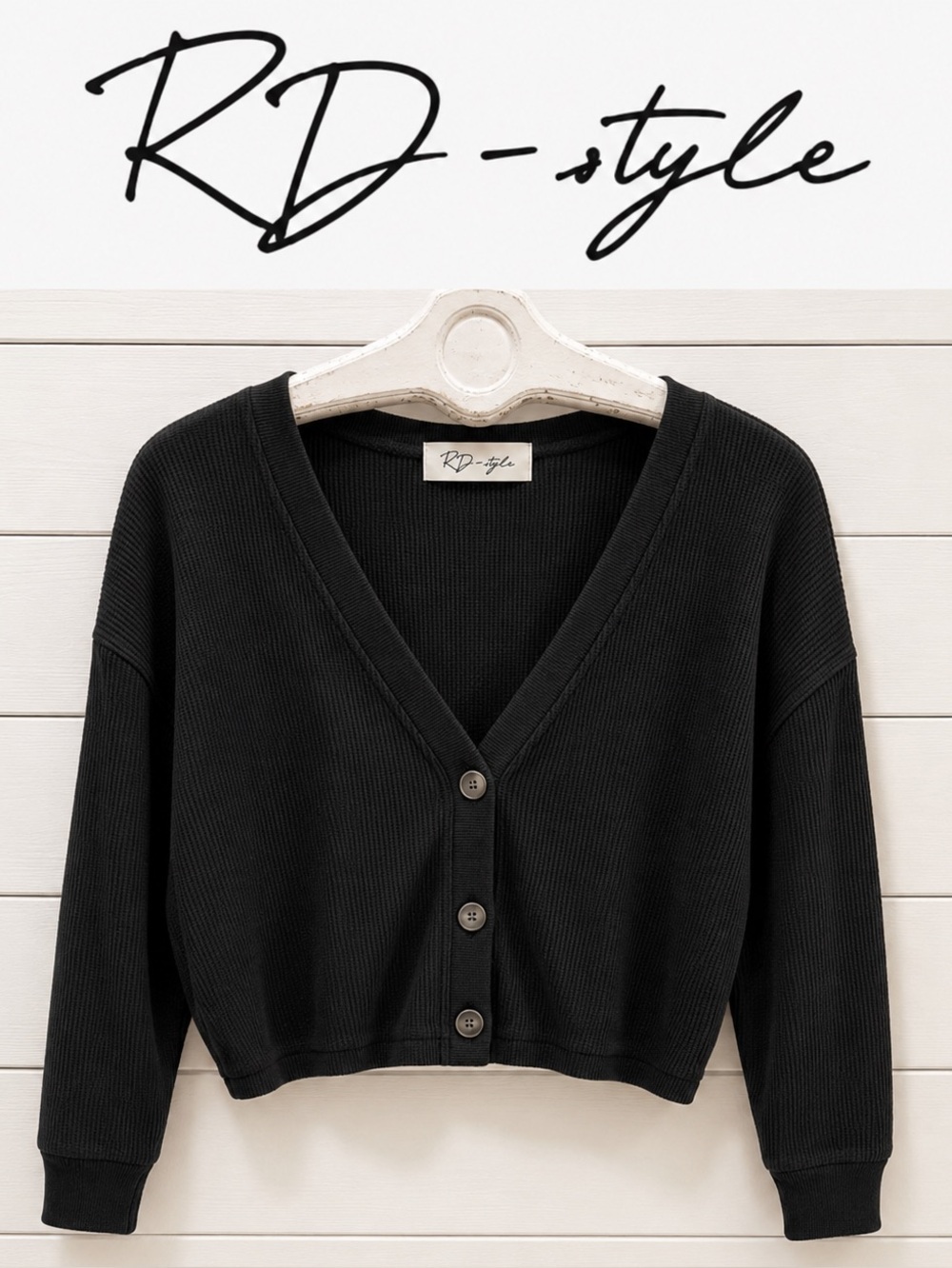RD STYLE – Cardigan court noir boutonné – Taille M
